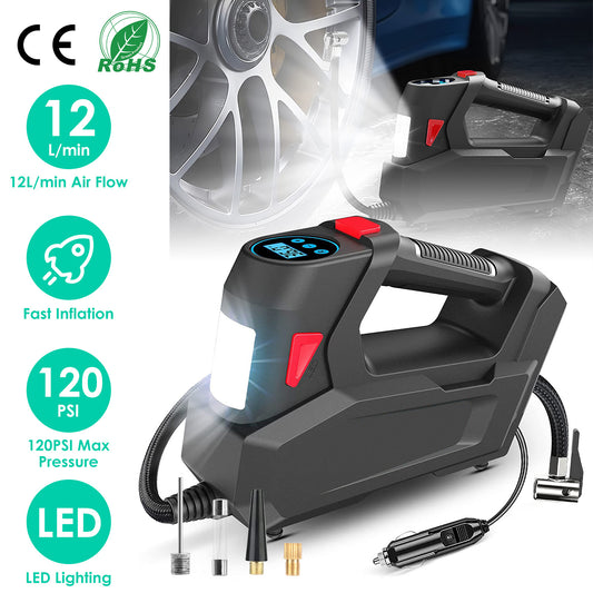 1Pc Portable Tire Inflator 120 PSI Maximum 90W Powered Tire Inflator With Digital Display LED Light Inflatable Nozzle Needle Fuse Air Compressor For Bikes Motorbikes Car Balls - 5 - cjdropshipping