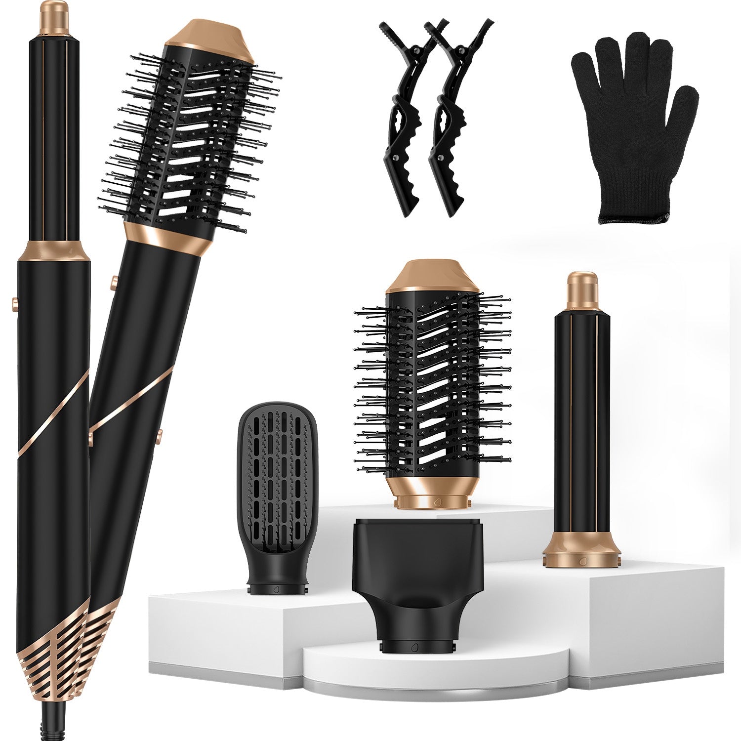 1Pc 5 In 1 Hot Air Styler Straightener Curler Dryer Automatic Wrap Styler Hair Dryer Brush Set With 3 Temp Settings ALCI Plug Glove Cable Tie 2 Alligator Hair Clips - 5 - CJ