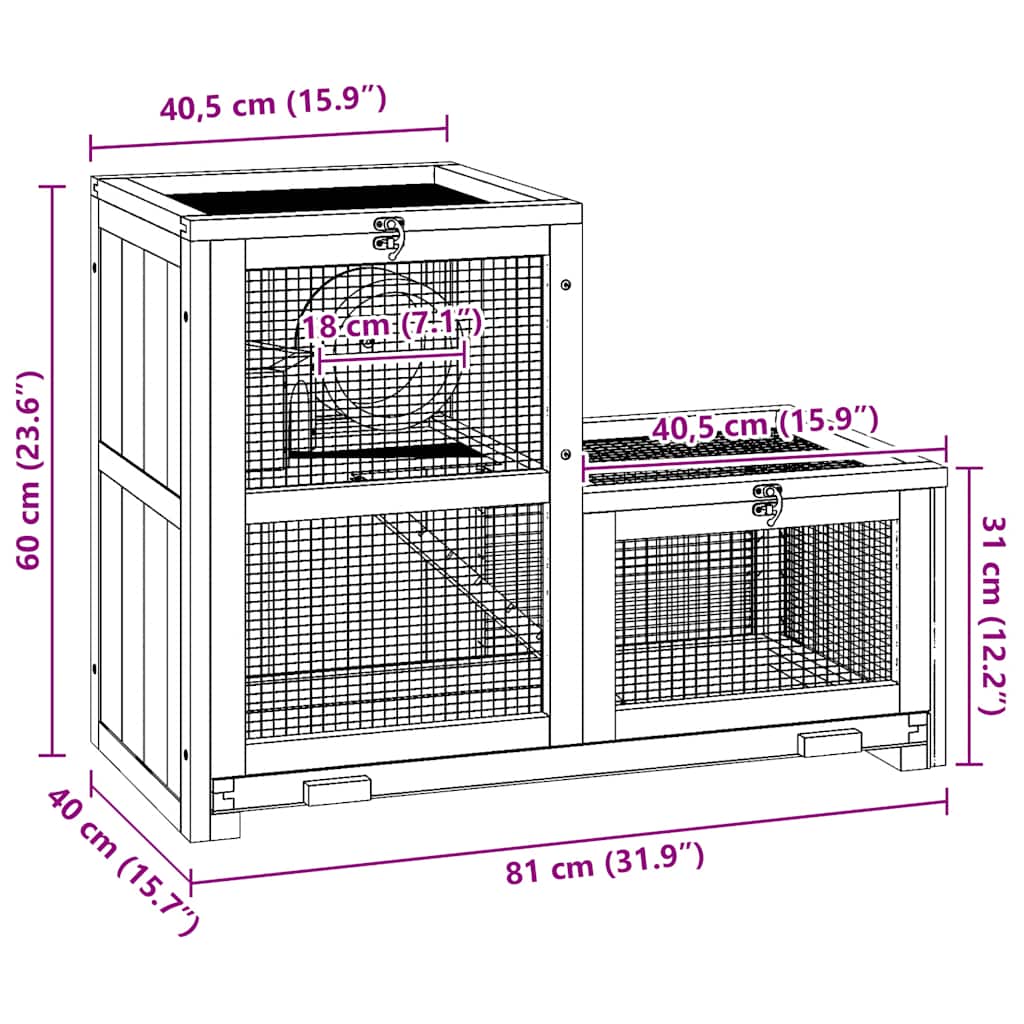 Hamster Cage 81x40x60 cm Solid Fir Wood - 5 - CJ
