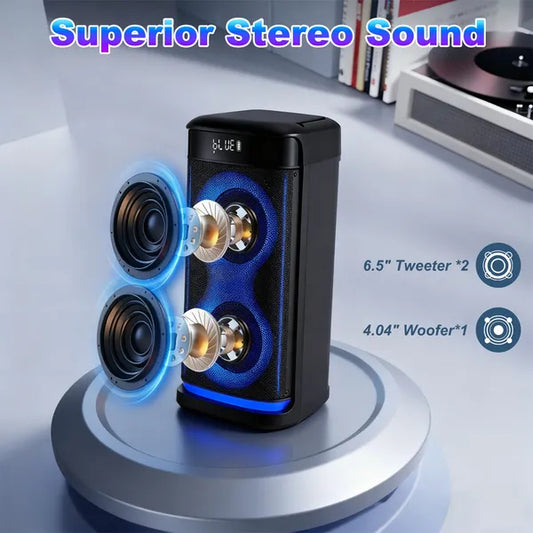 Portable Wireless Party Speaker With LED Light Wireless Mic Remote Control TWS Treble Bass Mic. Echo Music Accompany Mic. Priority Guitar In - 5 - CJ