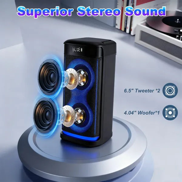 Portable Wireless Party Speaker With LED Light Wireless Mic Remote Control TWS Treble Bass Mic. Echo Music Accompany Mic. Priority Guitar In - 5 - CJ