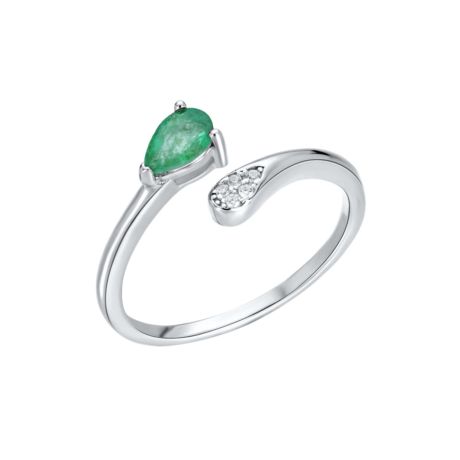 Simple S925 Silver Temperament Emerald Adjustable Ring - 4 - CJ