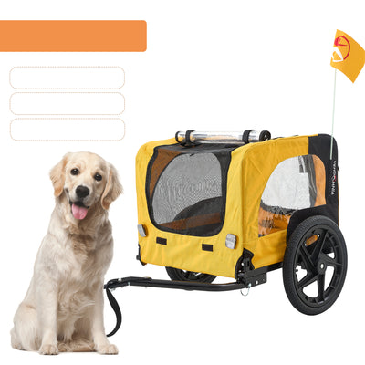 Yellow Outdoor Heavy Duty Foldable Practical Pet Stroller Dog Carrier With Bicycle Tow - 5 - CJ