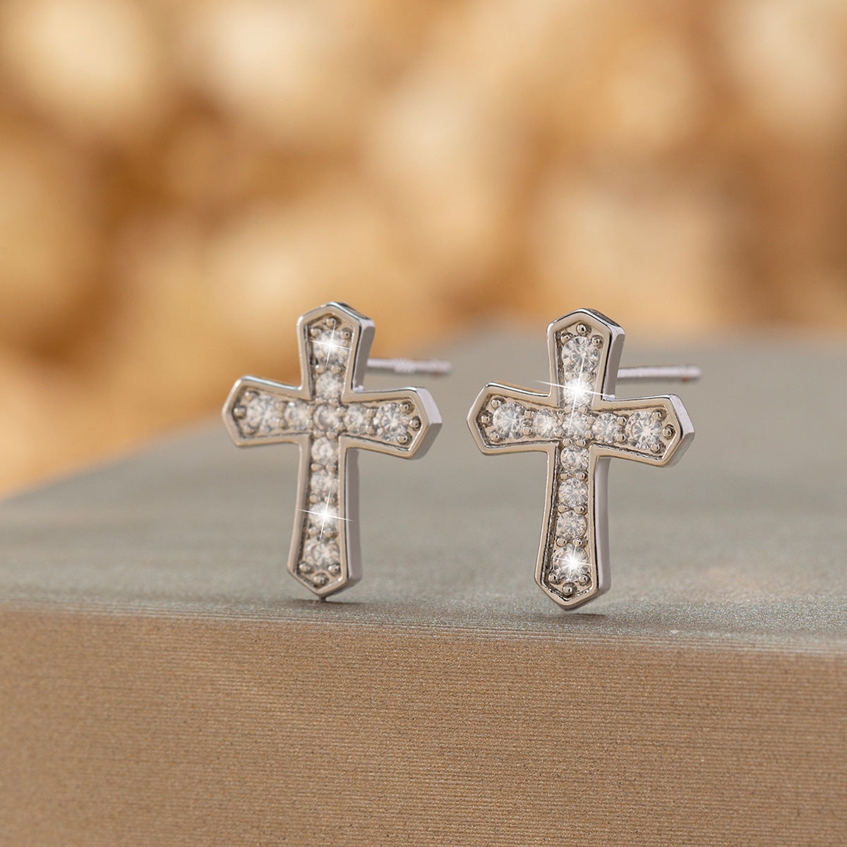 1 Pair Korean Trendy Zircon Cross Stud Earrings,Sparkling, Unisex.Hip Hop Piercing Jewelry - 5 - CJ