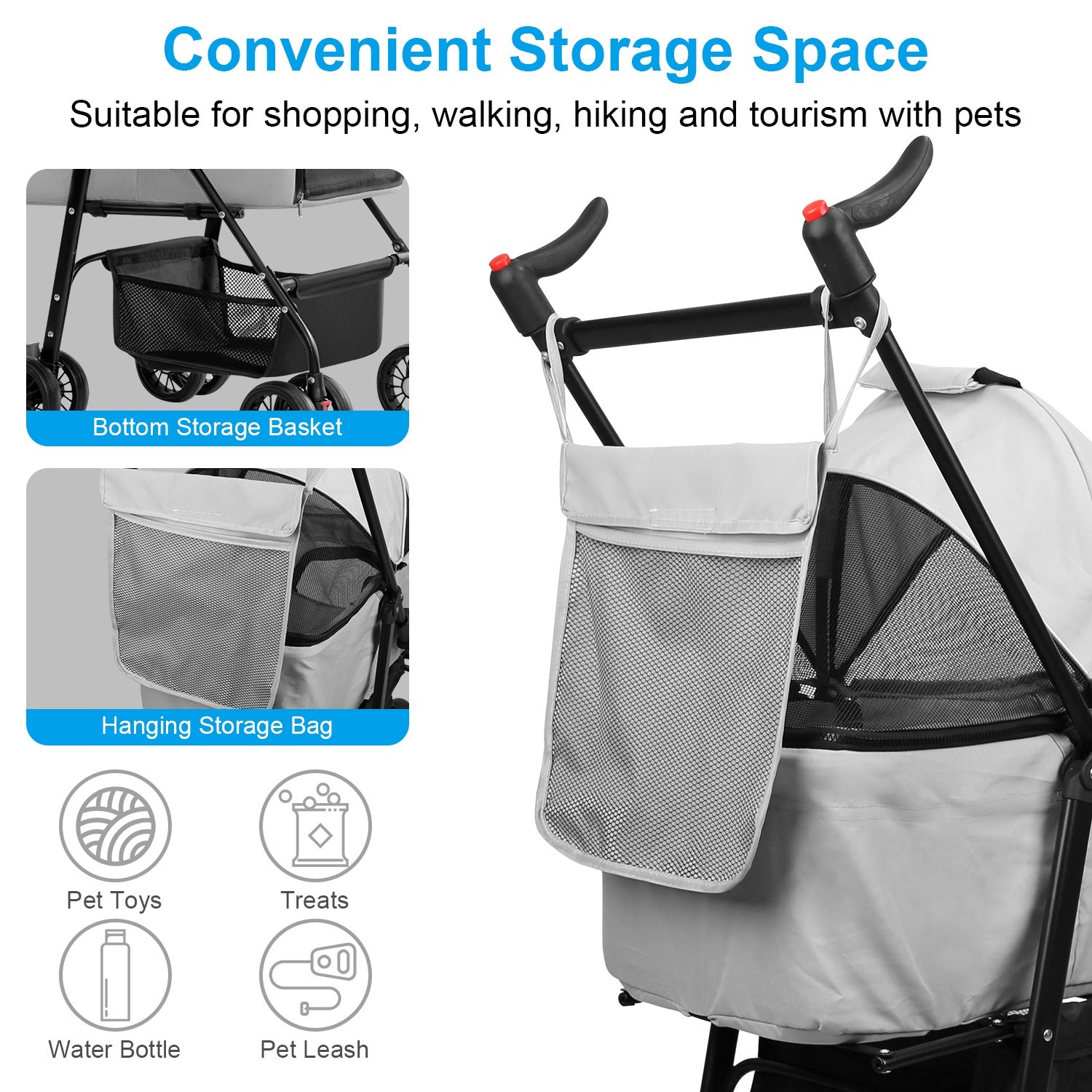 1Pc 4 - Wheels Pet Stroller Foldable Carrier Strolling Cart Travel Jogger Pet Stroller With Removable Liner Storage Basket For Dog Cat - 5 - CJ