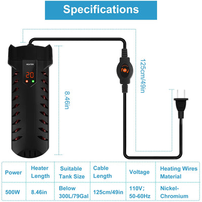 500W Submersible Aquarium Heater Temperature Adjustable External Controller 79Gal Fish Tank Heater Aquarium Thermostat Heater For Freshwater Saltwater - 5 - CJ