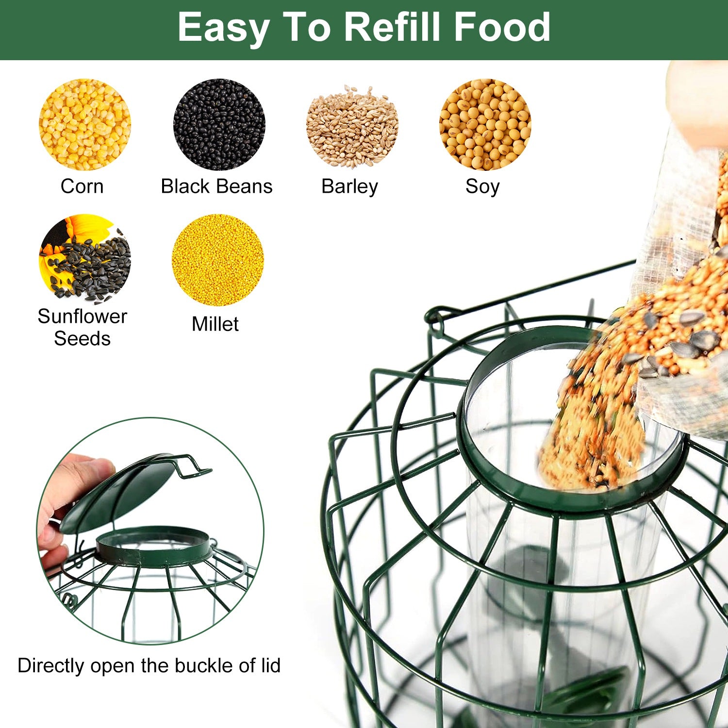 1Pc Outdoor Wild Bird Feeder Squirrel - Proof Chew - Proof Metal Hanging Seed Feeder With 4 Feeding Port For Small Songbirds - 5 - CJ