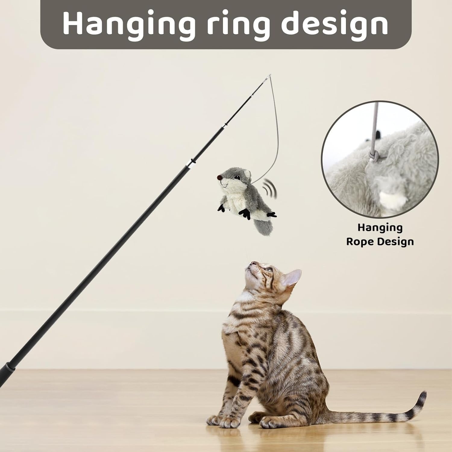 PROKEl Pet Toys, Cat Catnip Toys FlappingSquirrel, Rechargeable Touch Activated KittenToys, Lifelike Interactive Cats Toy Indoor, CatKicker Plush Toys For All Breeds Universalinteractive Toy Cat Toys - 5 - CJ