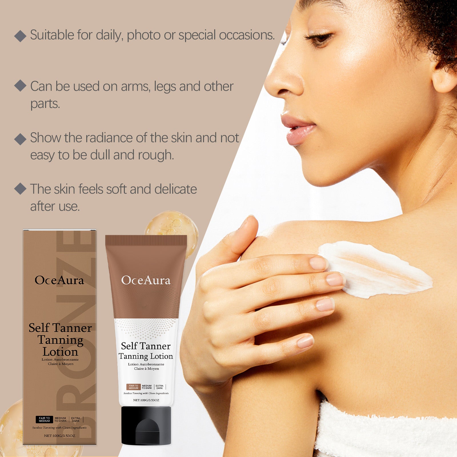 OceAura Hydrating, Moisturizing, Sun - Proof And Tanning Cream, Radiant, Natural Bronze Complexion, Gentle Herbal Essence Lotion - 5 - CJ