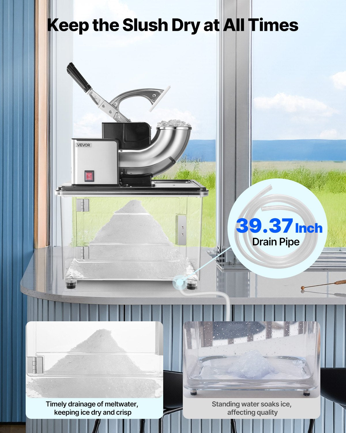 Commercial Ice Crusher 661LBS/H Electric Snow Cone Maker Shaved Ice Black