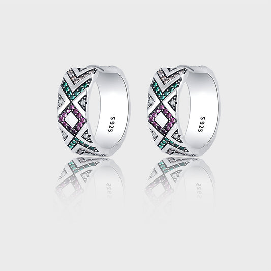 Multicolor Tribal Stripe Earrings Women 925 Sterling Silver Anti Allergy - 4 - CJ
