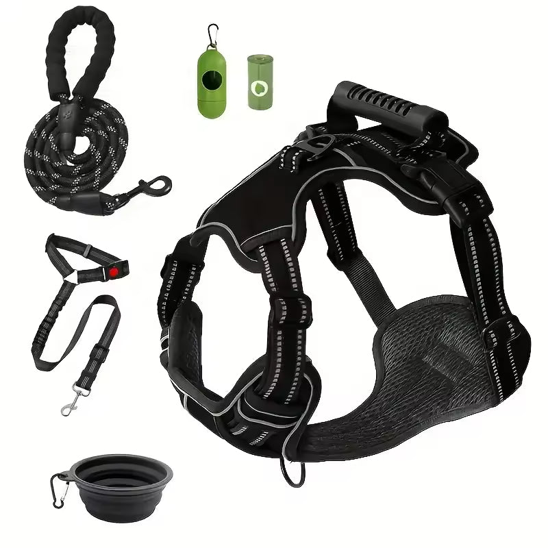 Tactical Service Dog Harness Strap Set, Car Seat Belt, Collapsible Bowl, Biodegradable Trash Bag Set For Dogs - 5 - CJ