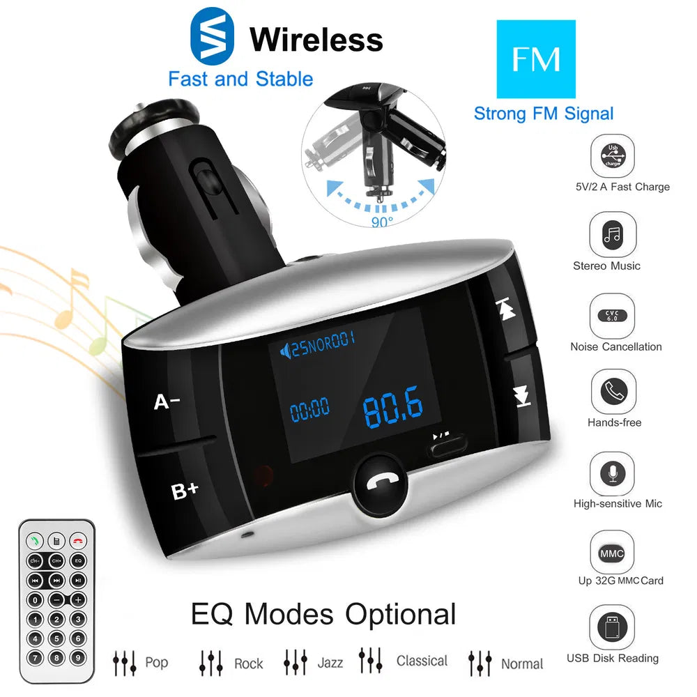Car Wireless FM Transmitter USB Charger Hands - free Call MP3 Player SD Card Reading Aux - in LED Display - 5 - CJ