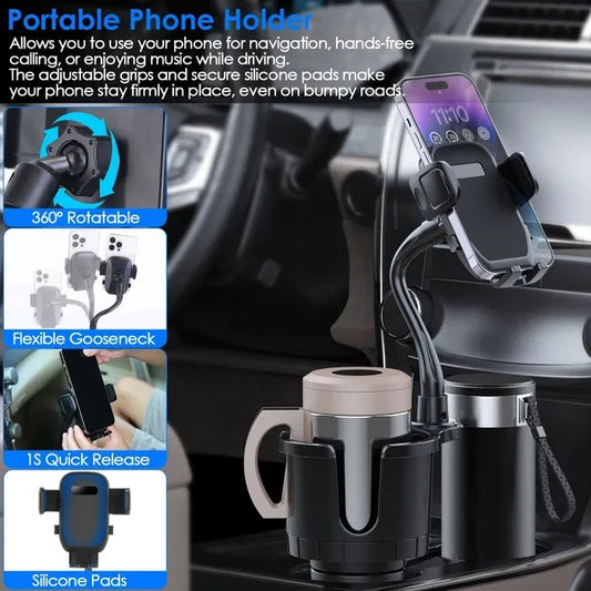2 In 1 Car Cup Phone Holder Automotive Drink Holder With 360Rotating Gooseneck Phone Mount Adjustable Base Fit For Most Phones Cups Vehicles - 5 - cjdropshipping