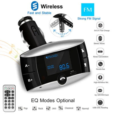 Car Wireless FM Transmitter USB Charger Hands - free Call MP3 Player SD Card Reading Aux - in LED Display - 5 - CJ