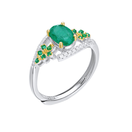 Elegant Niche Design S925 Silver Natural Emerald Ring - 4 - CJ
