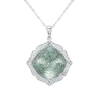 Luxury Sweater Chain Femininity S925 Silver Set Large Natural Green Crystal Pendant High - grade Jewelry - 4 - CJ