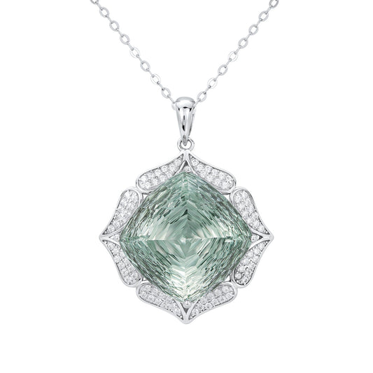 Luxury Sweater Chain Femininity S925 Silver Set Large Natural Green Crystal Pendant High - grade Jewelry - 4 - CJ