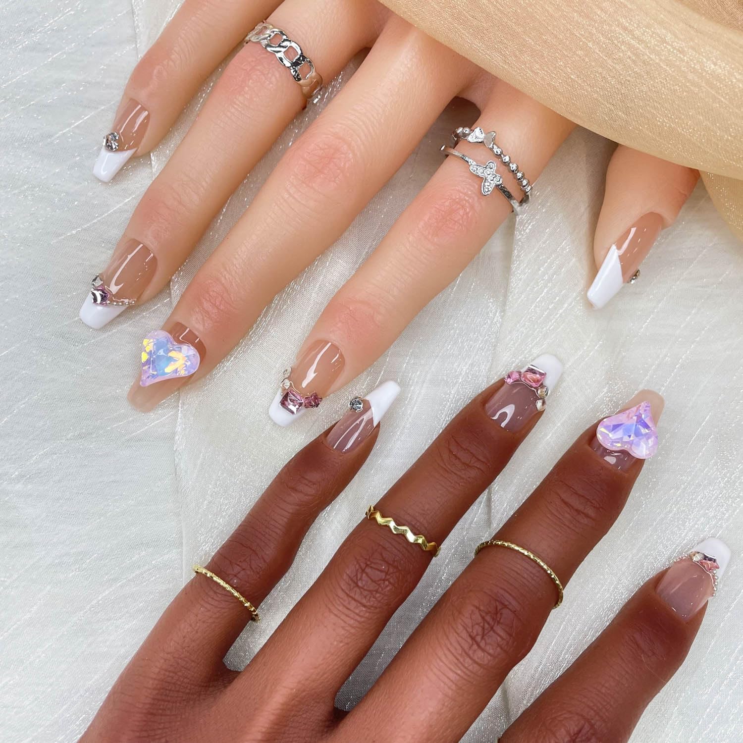 GGDDSHA 10pcs  Press On Nails Long CoffinFake Nails Fashion Rhinestone Design Art Charmsfor Women Handmade Nail Art Manicure Gradient,Luxe Amour - 5 - CJ