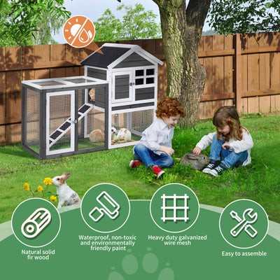 House Type With Ladder Gray Fir Wood Chicken Rabbit Cage - 5 - cjdroshippping