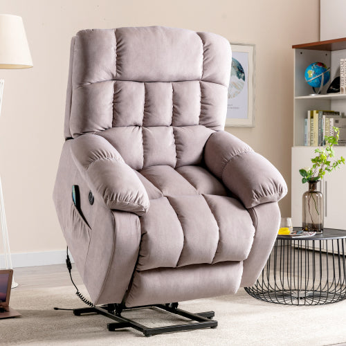 Electric Power Lift Recliner Chair Sofa With Massage And Heat For Elderly 2 Side Pockets USB Ports Single Recliner Chairs For Living Room Overstuffed Breathable Fabric Reclining - 5 - CJ