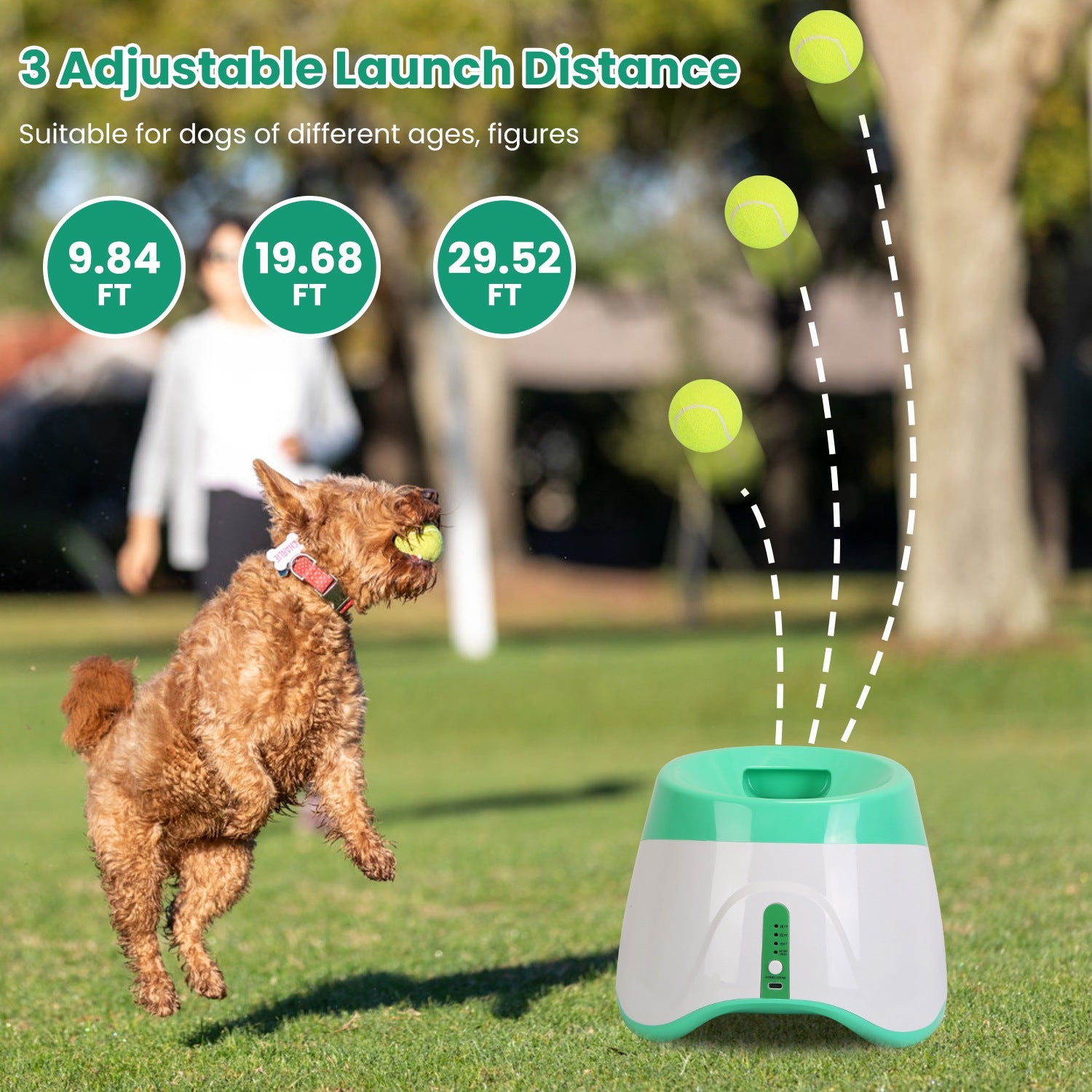 1Pc Automatic Dog Ball Launcher Included 6 Tennis Balls Dog With 3 Adjustable Launch Distance Interactive Ball Thrower Fetch Machine For Small Medium Dogs - 5 - CJ