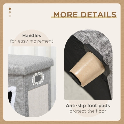 PawHut Cat House Cave, Cat Bed Cube With Scratching Pad, Soft Detachable & Washable Cushion, Toy Ball, For Indoor Kittens, Grey - 5 - CJ