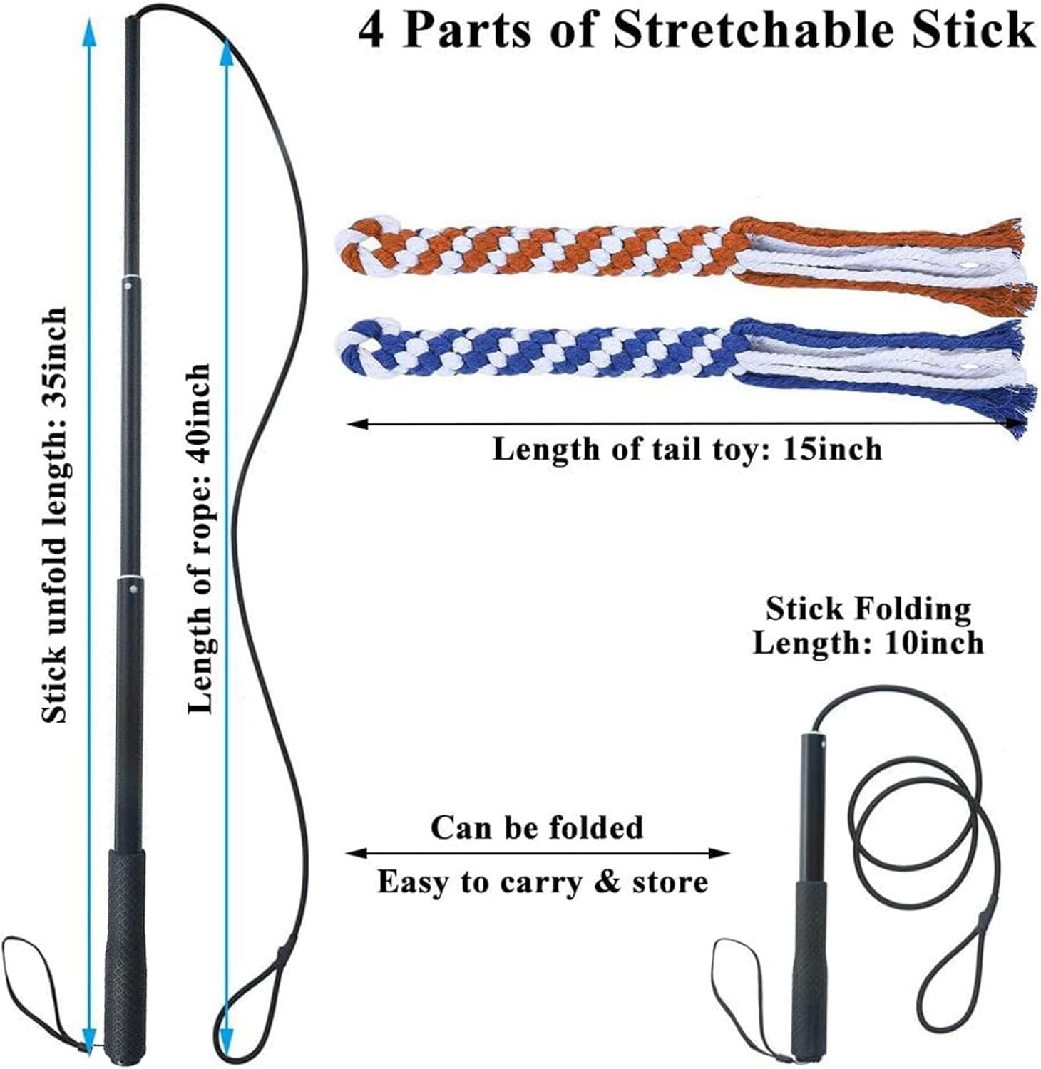 Dog Extendable Teaser Wand Pet Flirt Stick Pole Puppy Chasing Tail Interactive Toy For Small Medium Large Dogs Training Playing Exercise