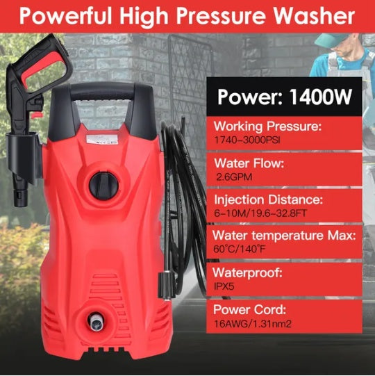 Electric High Pressure Washer 3000PSI Max 2.6GPM Powerful Car Washer Pressure Cleaner With Adjustable Spray Nozzle Soap Dispenser IPX5 Waterproof For Patio Garden Driveway - 5 - cjdropshipping