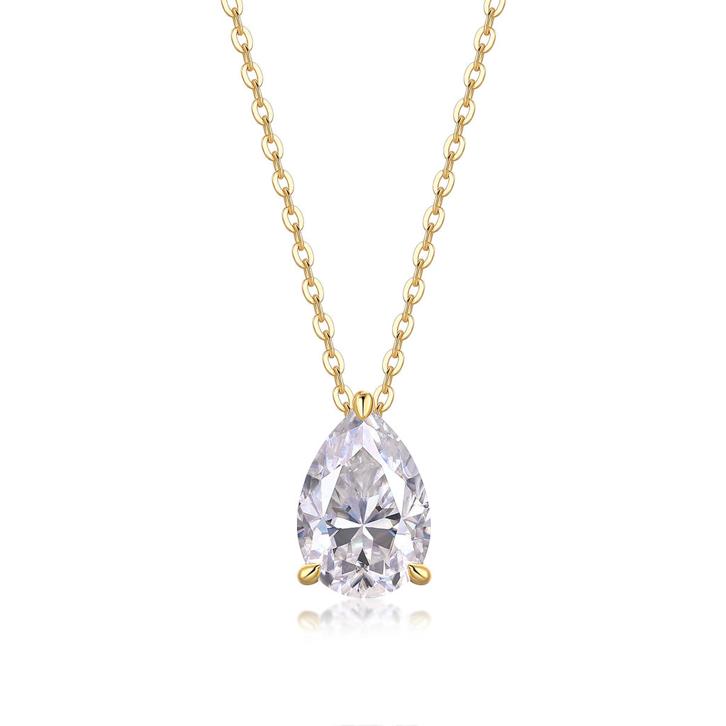 Under The Moon - A Fashionable And Trendy Diamond Pendant Necklace Set With Pear-shaped Moissanite S925 Sterling Silver And Gold Plating