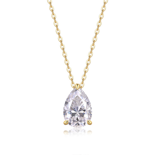 1Under The Moon - A Fashionable And Trendy Diamond Pendant Necklace Set With Pear - shaped Moissanite S925 Sterling Silver And Gold Plating Prohibit TikTok sales - 5 - CJ