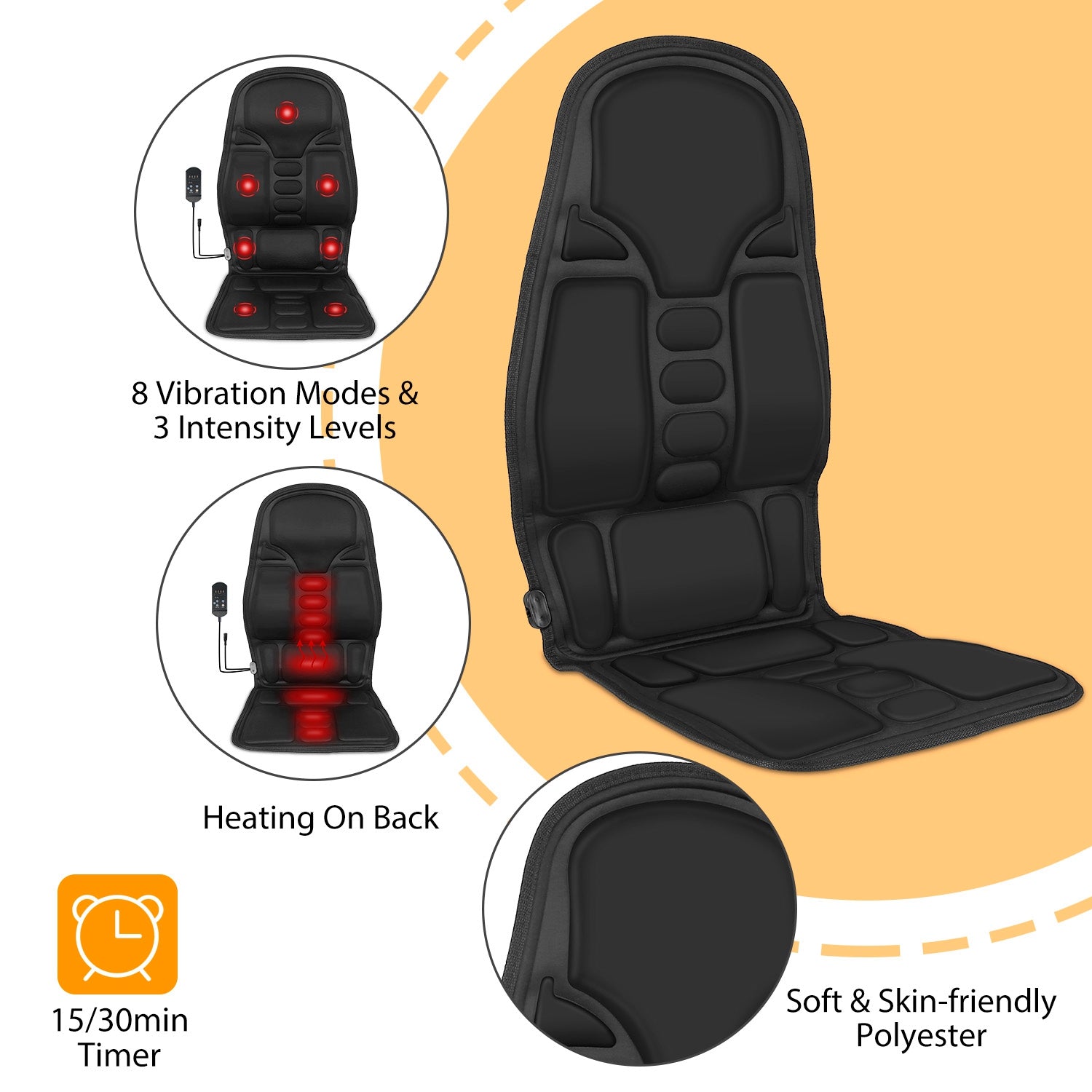 1Pc Back Massager Cushion Electric Massage Car Seat Cushion Chair Pad With Heating Function 8 Vibration Modes 3 Intensity Levels Fedex Shipping - 5 - CJ