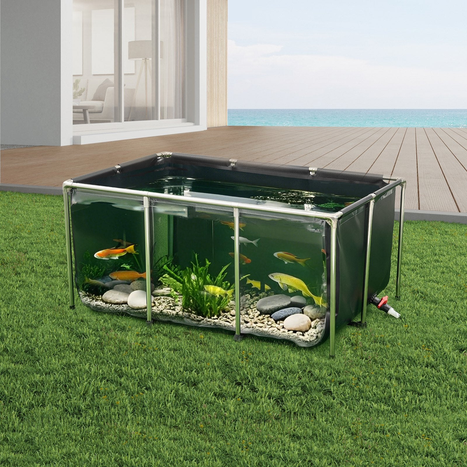 Canvas Fish Pond Above Ground Koi Tank 270 Gal With Clear Viewing Panel - 5 - CJ