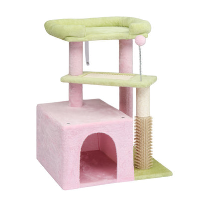 27.5in Cat Tree, Multi - level Cat Tower With Cat Scratching Post And Pad, Cozy Cat Condo, Padded Top Bed For Kittens And Indoor Cats, Pink & Green - 5 - CJ