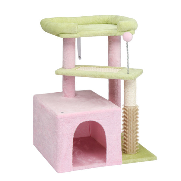 27.5in Cat Tree, Multi - level Cat Tower With Cat Scratching Post And Pad, Cozy Cat Condo, Padded Top Bed For Kittens And Indoor Cats, Pink & Green - 5 - CJ