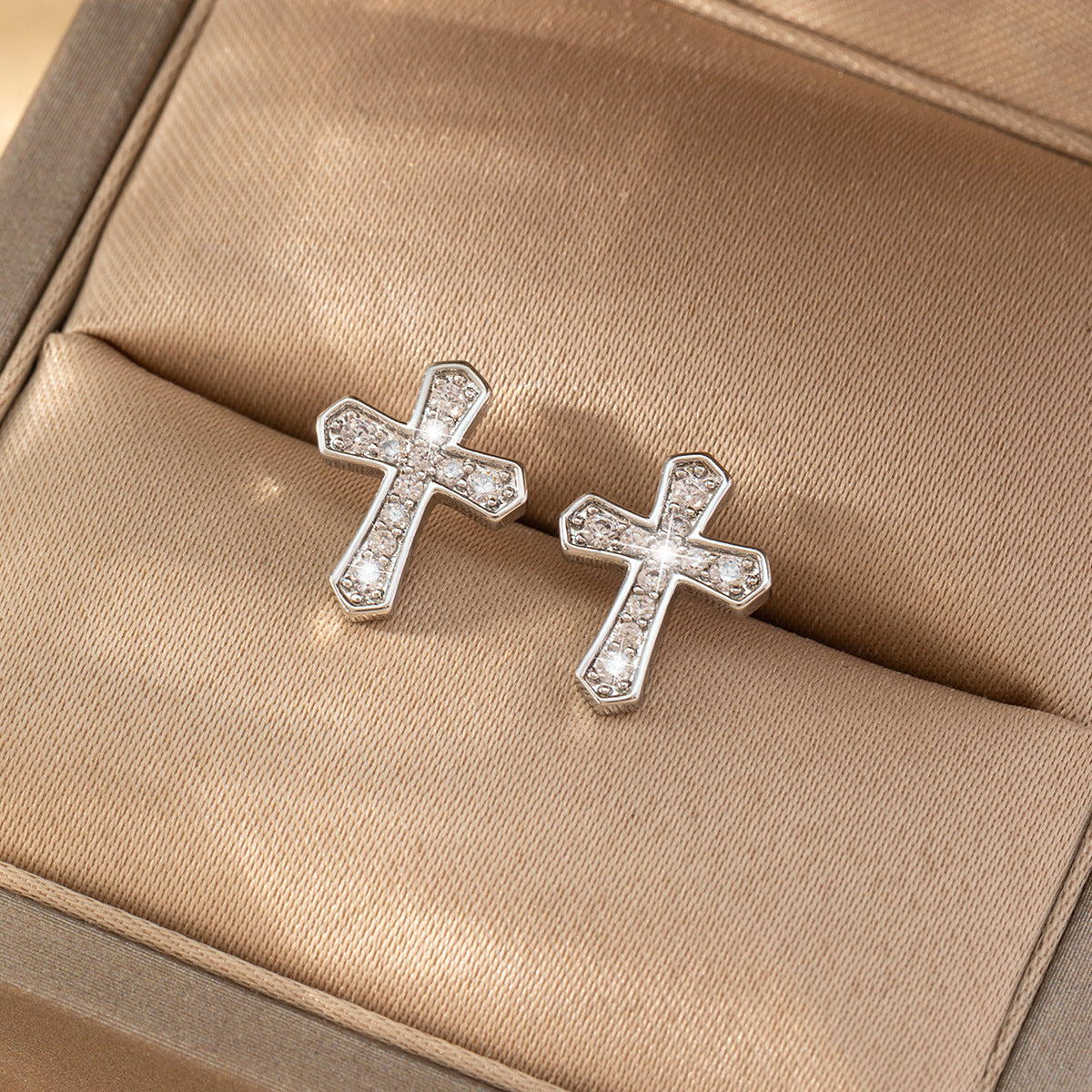 1 Pair Korean Trendy Zircon Cross Stud Earrings,Sparkling, Unisex.Hip Hop Piercing Jewelry - 5 - CJ
