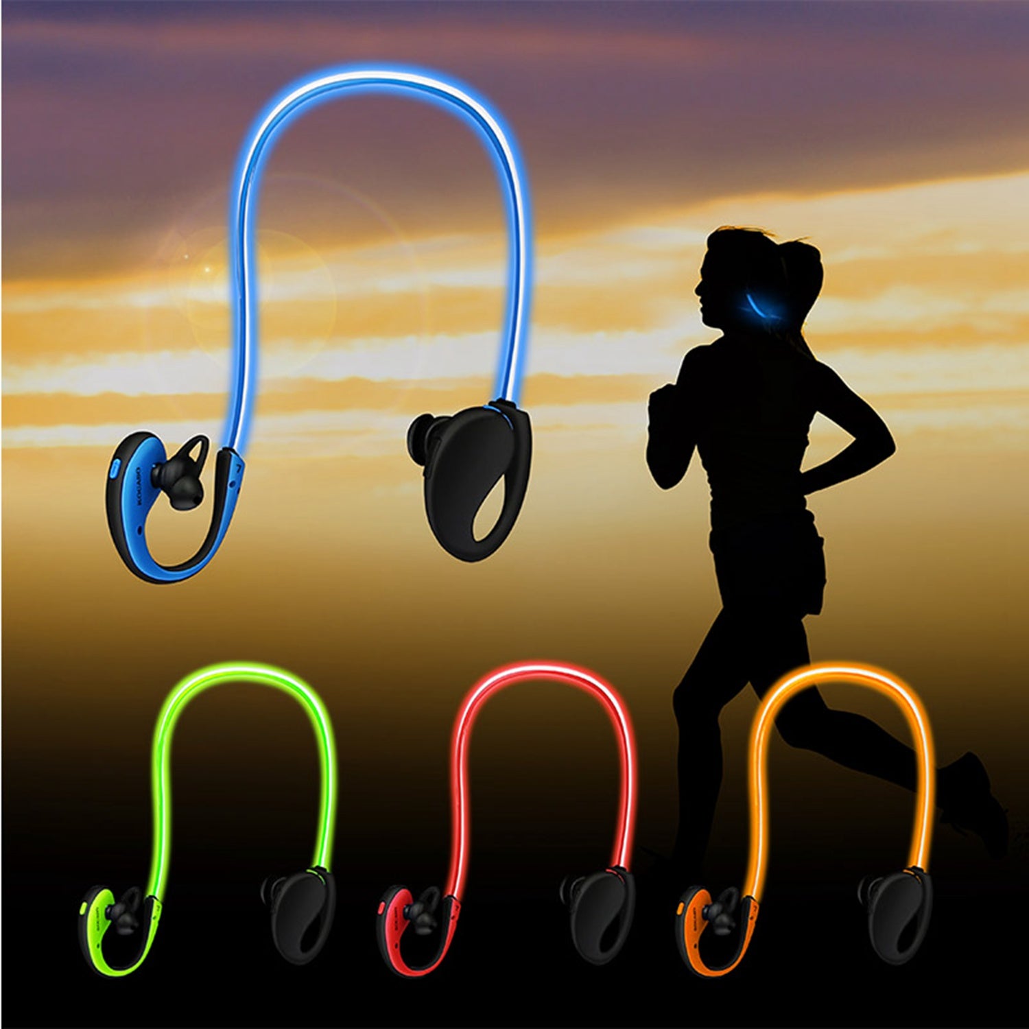 1Pc Wireless Sports Headsets Wireless V4.1 Neckband Earphones HD Stereo Sweat - proof Headphones Earbuds With  LED Light Mic 8Hrs Work Running - 5 - CJ