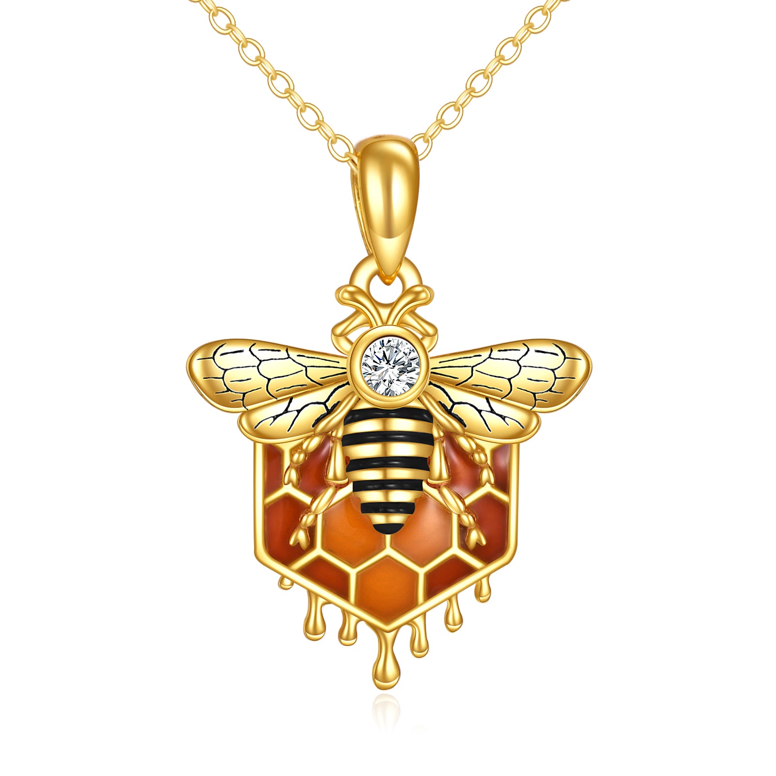 Sterling Silver Honeycomb Bee Pendant Necklace Jewelry for Women - 5 - CJ