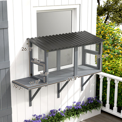 Wooden Cat Catio, Outdoor Cat Enclosure Window Perch With Jumping Platform, For Safely Enjoying Outdoor Sights, Gray - 5 - CJ