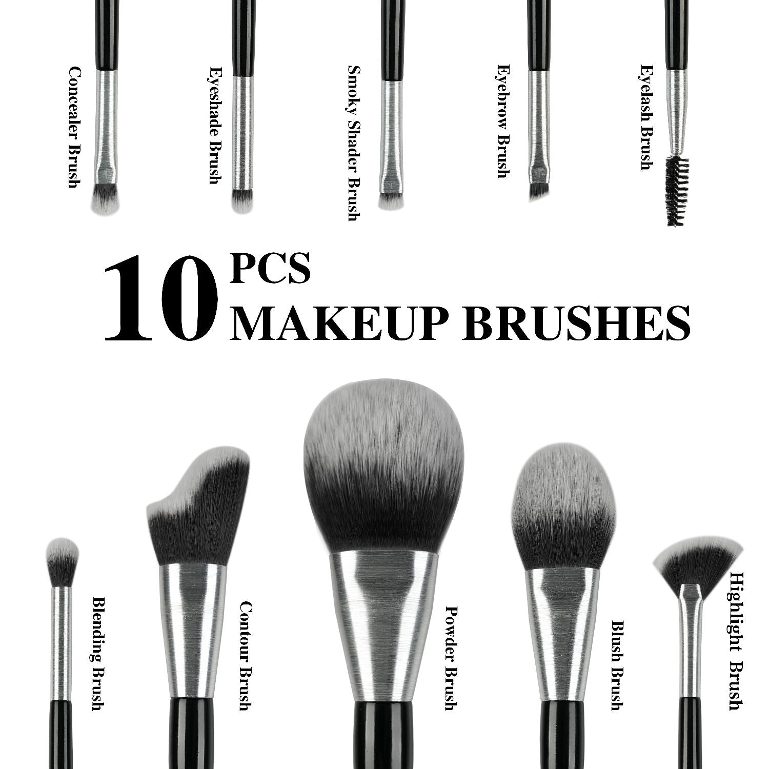 Beli 10pcs Professional Makeup Brush Set New Design Brushed Tube Makeup Brushes - 5 - CJ