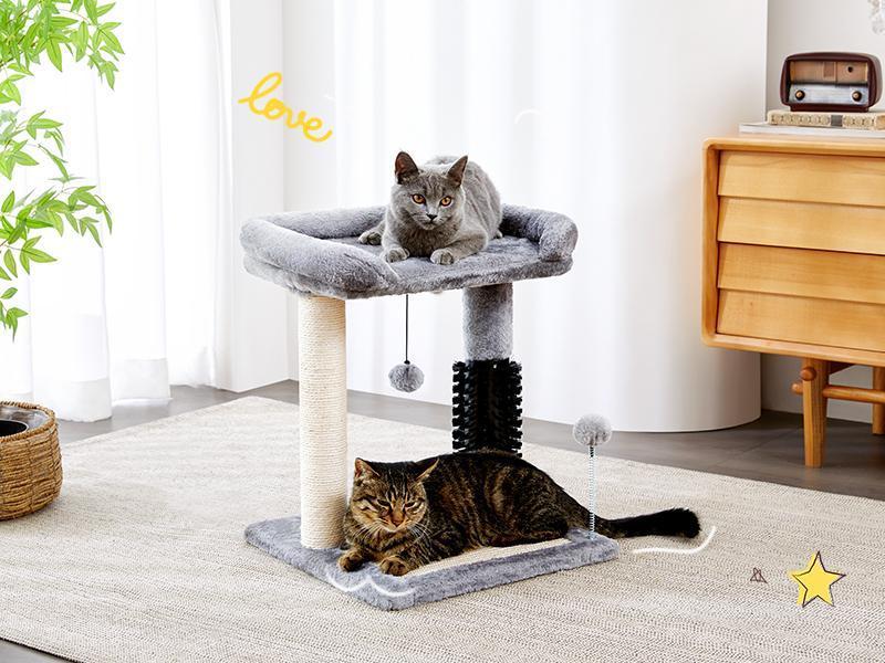 Small 4 - in - 1 Cat Tree Tower With Self - grooming Brush And Natural Sisal Scratching Post, Soft Plush Cat Bed And Hanging Ball, Suitable For Indoor Kittens - 5 - CJ