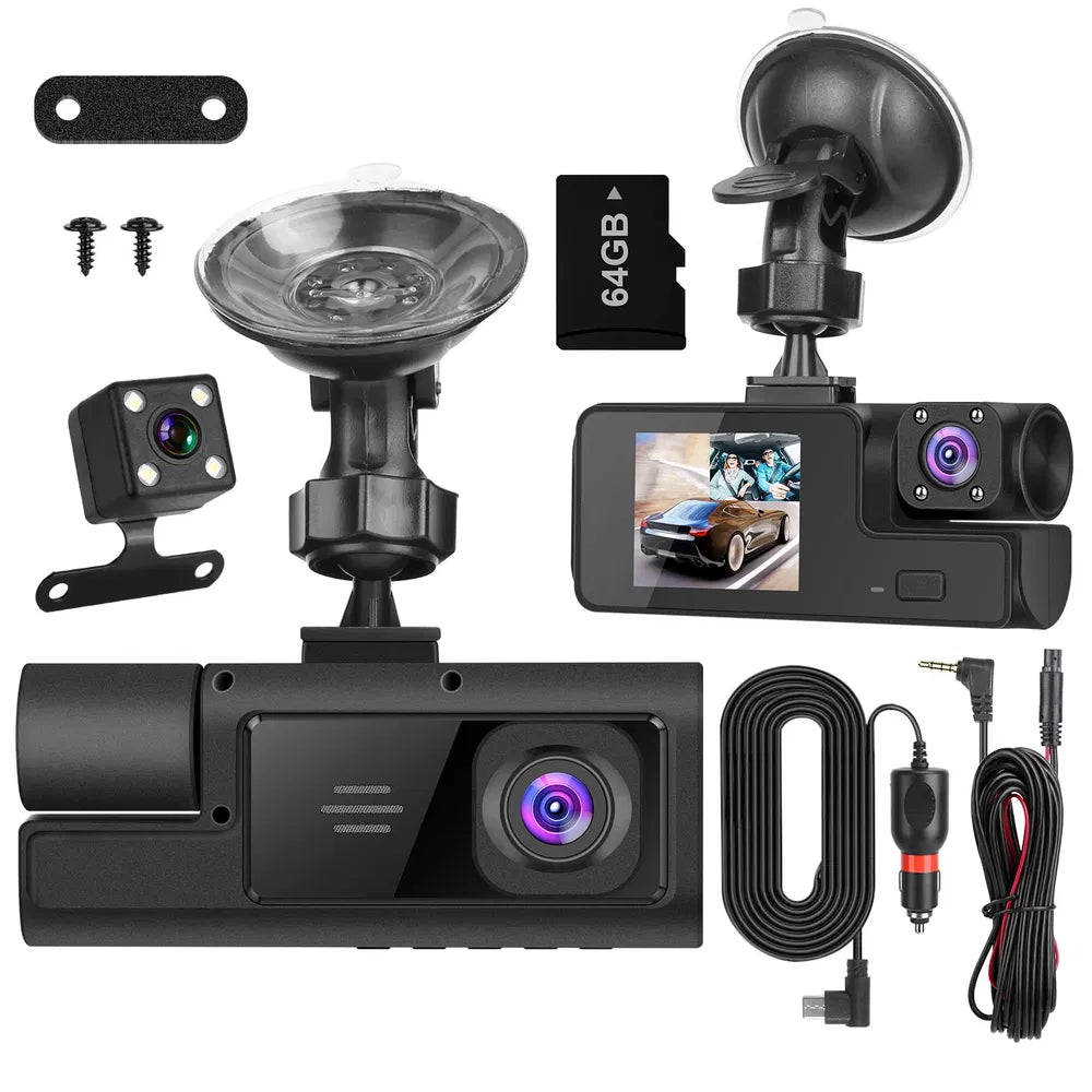 WiFi FHD 1080P Car Dash Cam 3 Channels Front Rear Inside Dash Camera With Loop Recording Reversing Visual 170° Wide Angle 64G Card Included - 5 - CJ
