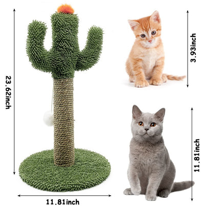 Cactus Cat Climbing Tree 2 - in - 1 - Solid Wood Base Natural Sisal Scratching Pillar With Hanging Ball Toy, Indoor Cat Multi - level Activity Center - 5 - CJ