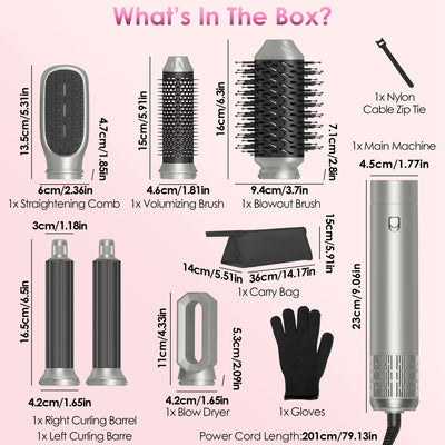1Pc 6 In 1 Hot Air Styler Volumizer Straightener Curler Dryer Automatic Wrap Styler Hair Dryer Brush Set With 3 Temp Settings ALCI Plug Glove Cable Zip Tie - 5 - CJ