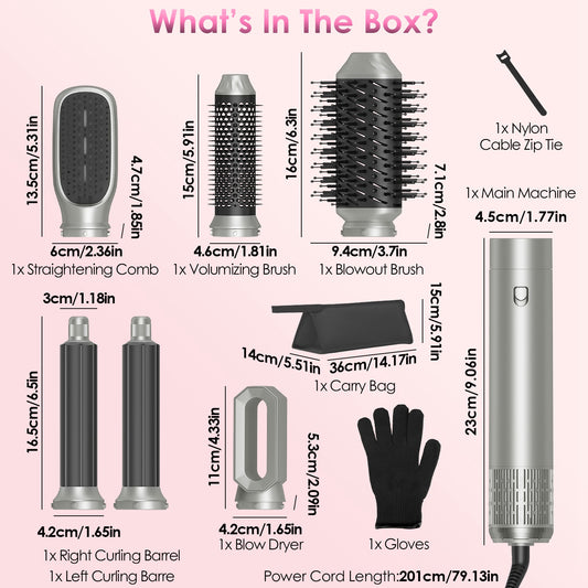 1Pc 6 In 1 Hot Air Styler Volumizer Straightener Curler Dryer Automatic Wrap Styler Hair Dryer Brush Set With 3 Temp Settings ALCI Plug Glove Cable Zip Tie - 5 - CJ