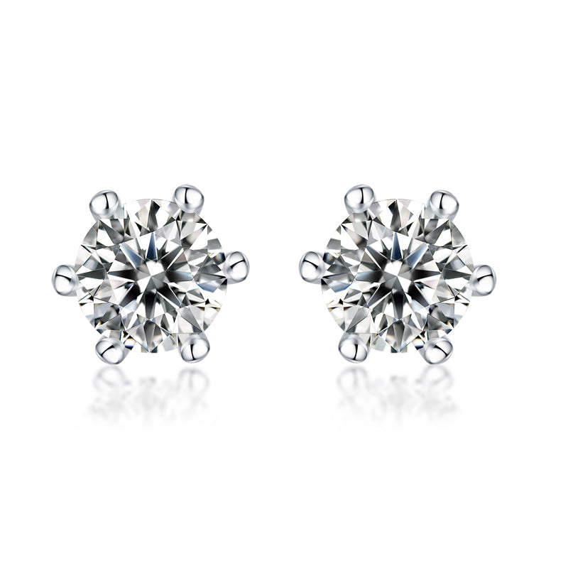 Classic Six-prong Moissanite Silver Earrings Luxury Fashion Diamond Stud Earrings