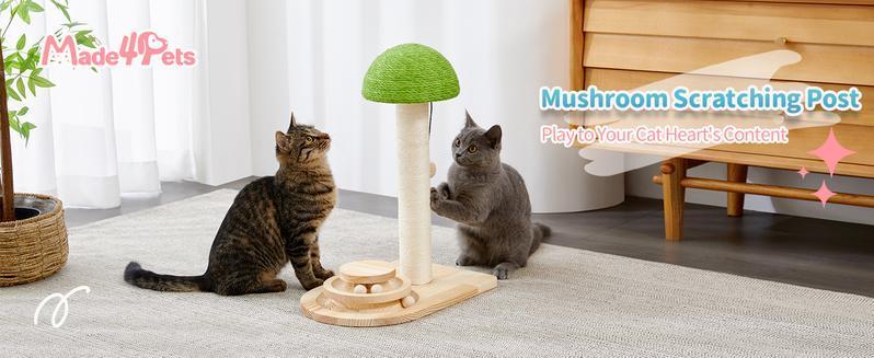 Mushroom Sisal Rope 2 In 1 Wooden Interactive Ball Track Ball Cat Scratching Post Cat Scratching Board - 5 - CJ