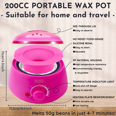 Waxing Kit WUWUVISTA 23 Items Hair Removal Wax Kit With Wax Warmer Waxing Beads For Face, Brazilian, Full Body, Bikini, Sensitiive Skin  Skin Suitable For Plugs Of American, European Specification - 5.0 - CJ