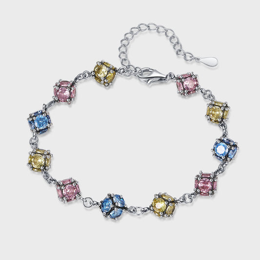 Zircon Colored Glass Ball Color Rose Sky Blue Bracelet - 4 - CJ