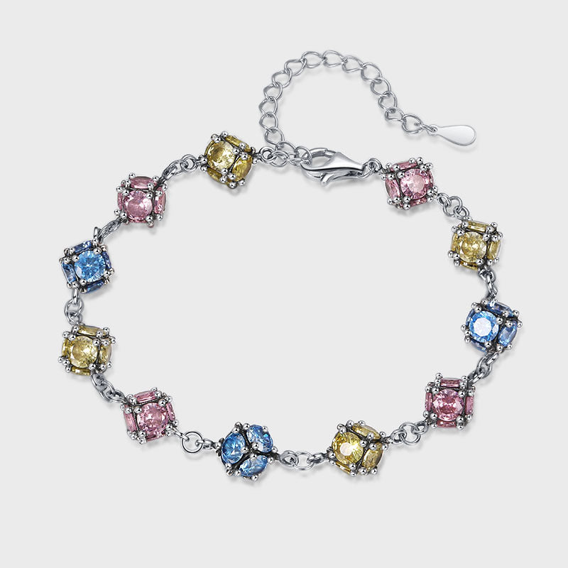 Zircon Colored Glass Ball Color Rose Sky Blue Bracelet - 4 - CJ
